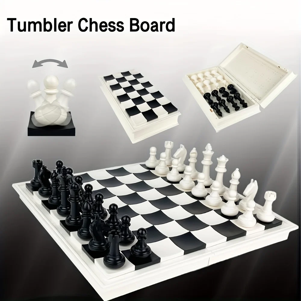 1 ensemble d'échecs pliables au design noir et blanc, plateau de jeu, jeu de construction et de divertissement, 28,6 cm / 11,26 po