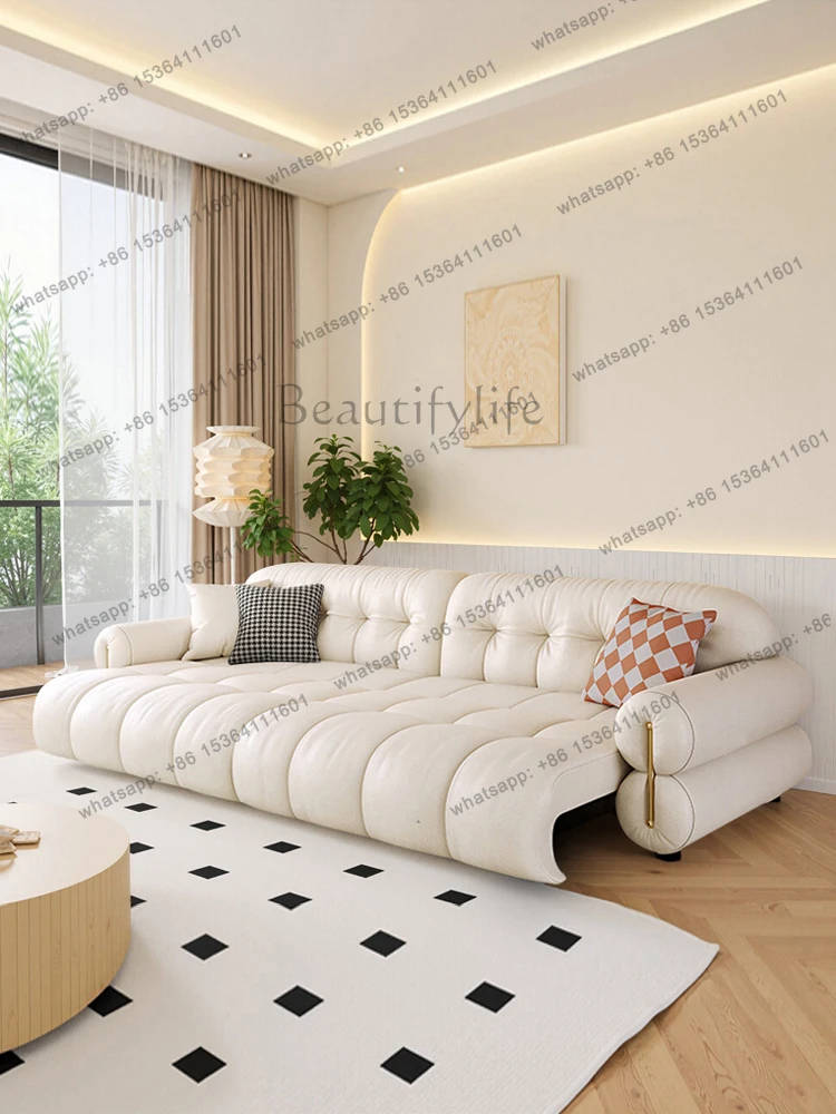 French cream cloud leather straight row light luxury electric small apartment dual-purpose function
