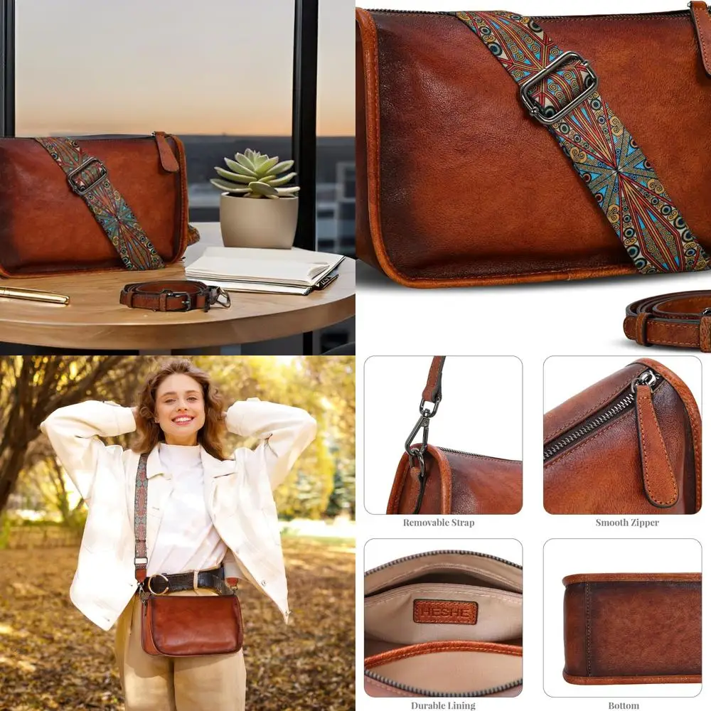 

Women's Trendy Lightweight Leather Crossbody Hobo Bag with Two Straps, Boho Style Designer Shoulder Bag