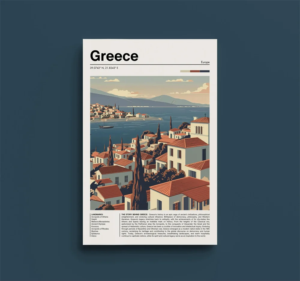 Vintage Greece Italy Spain Travel Poster Retro City Poster Canvas Painting Home Room Decoration Pictures Cuadros