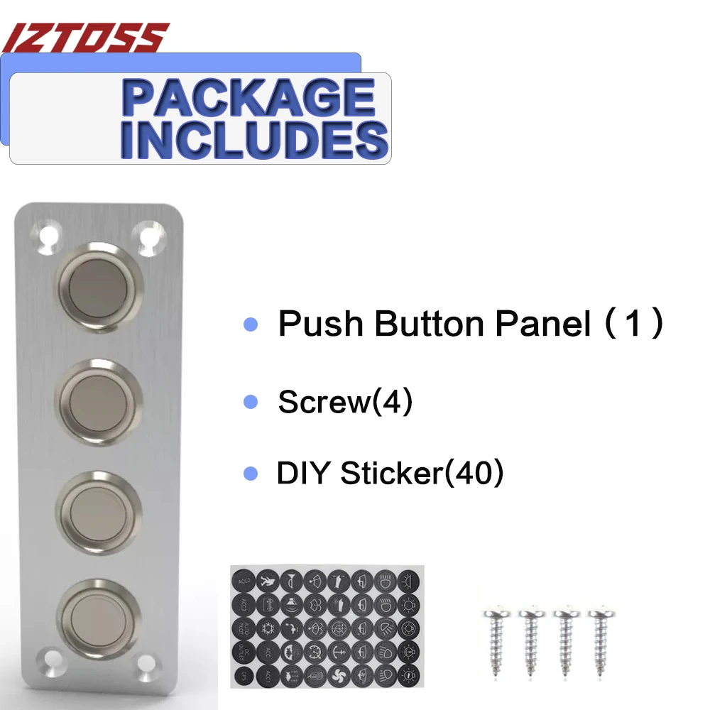 IZTOSS 4/6 Gang Push Button Switch Panel Antioxidant Aluminum Pre-Wired with LED Indicator IP65 Waterproof Panel for Marine Car