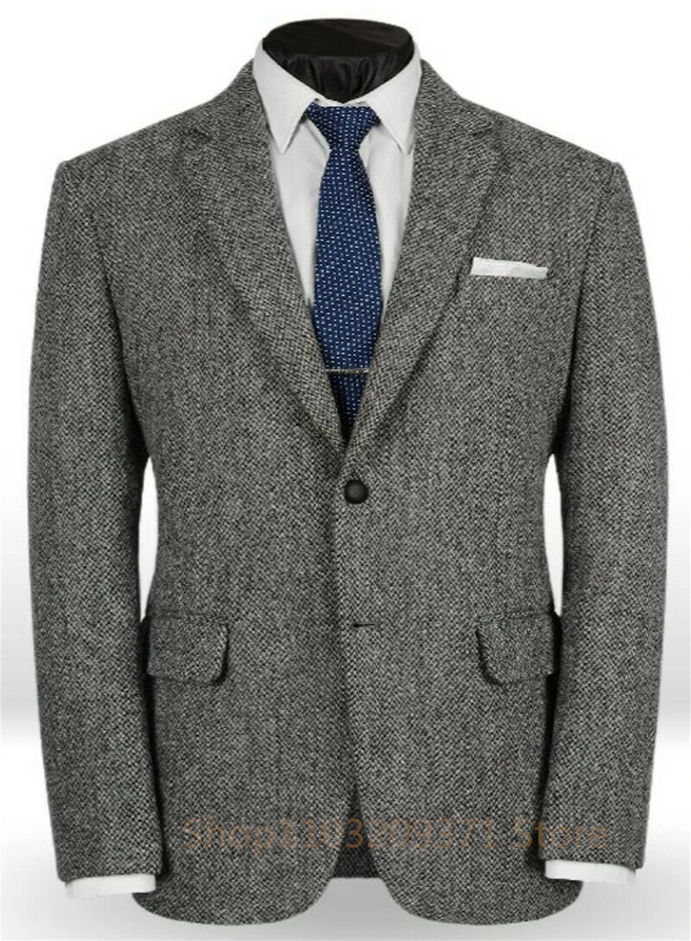 1 pcs Men\'s Suit Gray Blazer Prom Tuxedos Herringbone Wool Tweed Single Breasted Formal Bussiness Jacket for Wedding（Only Coat）