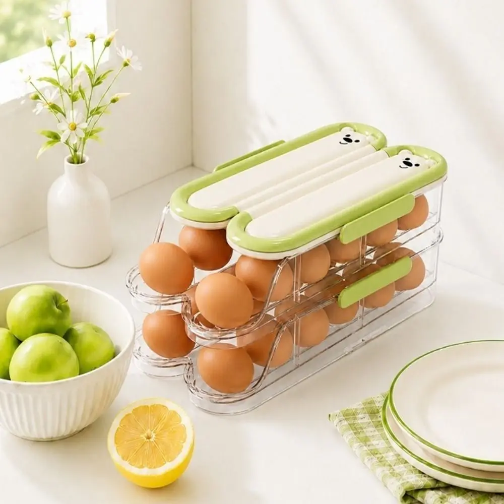 Food Grade Automatic Rolling Egg Container Transparent Stackable Large Egg Holder Large Capacity with Lid Egg Storage Box