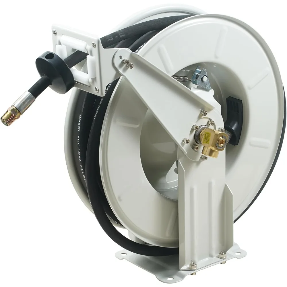 

Fuel Hose Reel, Extra Long Retractable Grease Hose Reel, Spring Driven Auto Swivel Rewind, Heavy-Duty Carbon Steel Construction