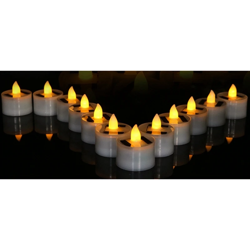 12Pcs Solar Tea Lights LED Candles Waterproof Rechargeable Candles For Party Garden Home Decor