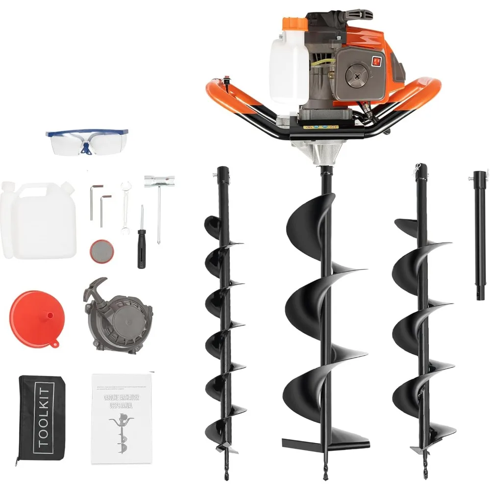 Scavatrice per fori per pali a coclea, coclea per terra a gas a benzina a 2 tempi con 3 punte da trapano per macchine da scavo 4 6 8 e 1 E