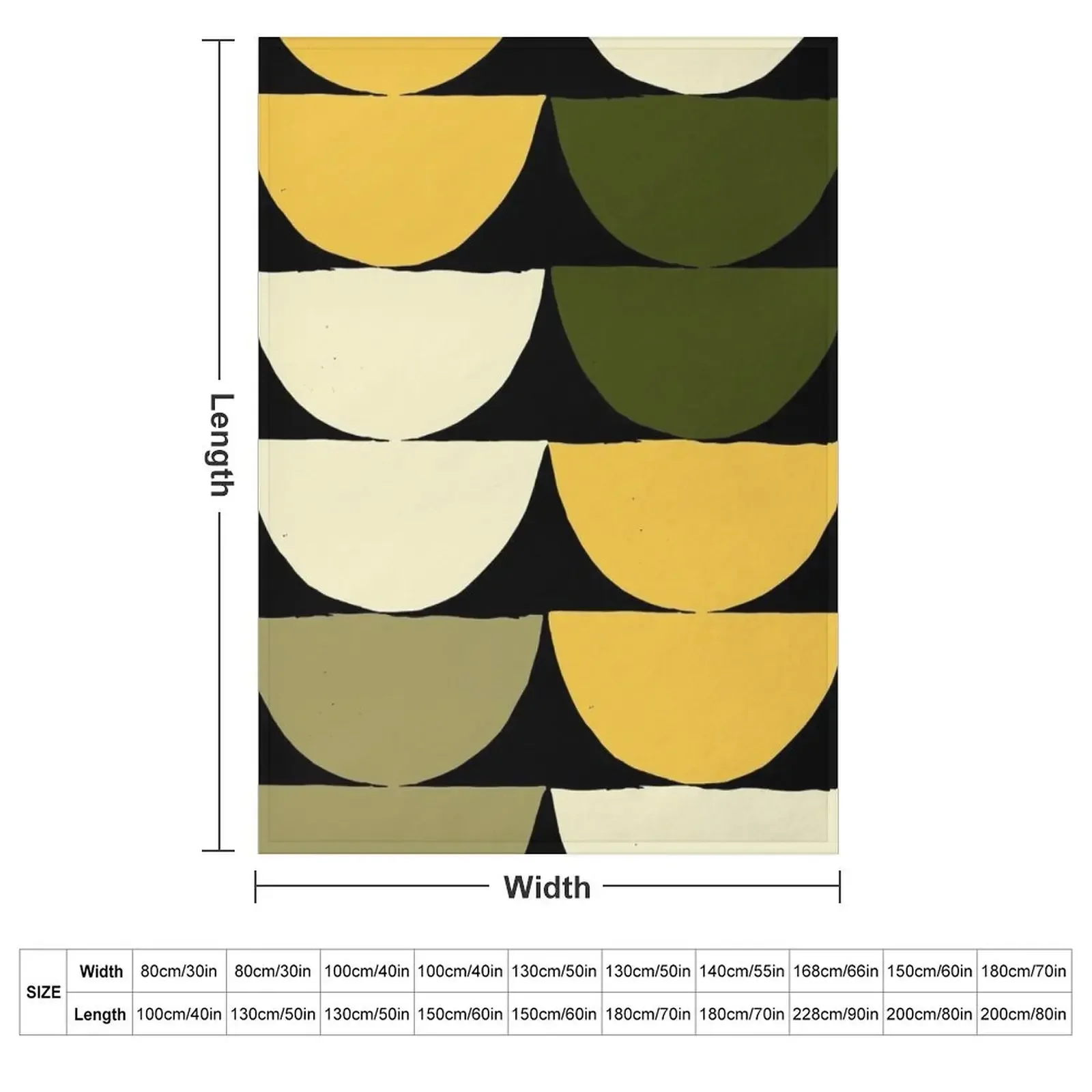 Mid-Century Modern Yellow, Green, Cream Half-Circle Pattern Throw Blanket Fashion Sofas halloween Giant Sofa Blankets
