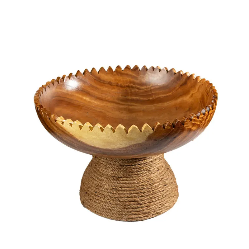 Tall solid wood rope plate Thai   Home living room Coffee table  plate Hotel lobby decorative fruit