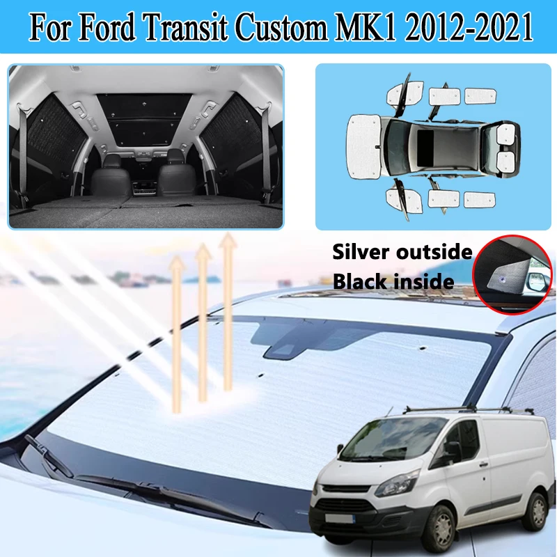 

Для Ford Transit Custom MK1 2012-2021: Полный комплект солнцезащитных козырьков на боковые окна, защита от УФ-лучей, автомобильные аксессуары