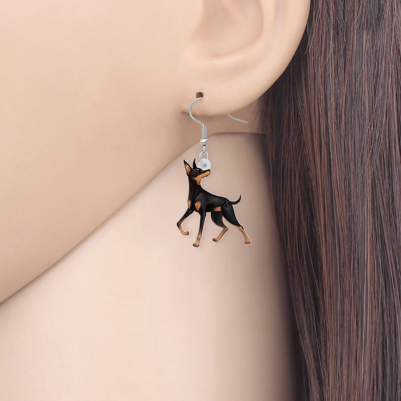 BONSNY Acrylic Novelty Black Doberman Dog Earrings Dangle Drop Cute Animals Jewelry for Women Girls Kids Teens Charms Gifts