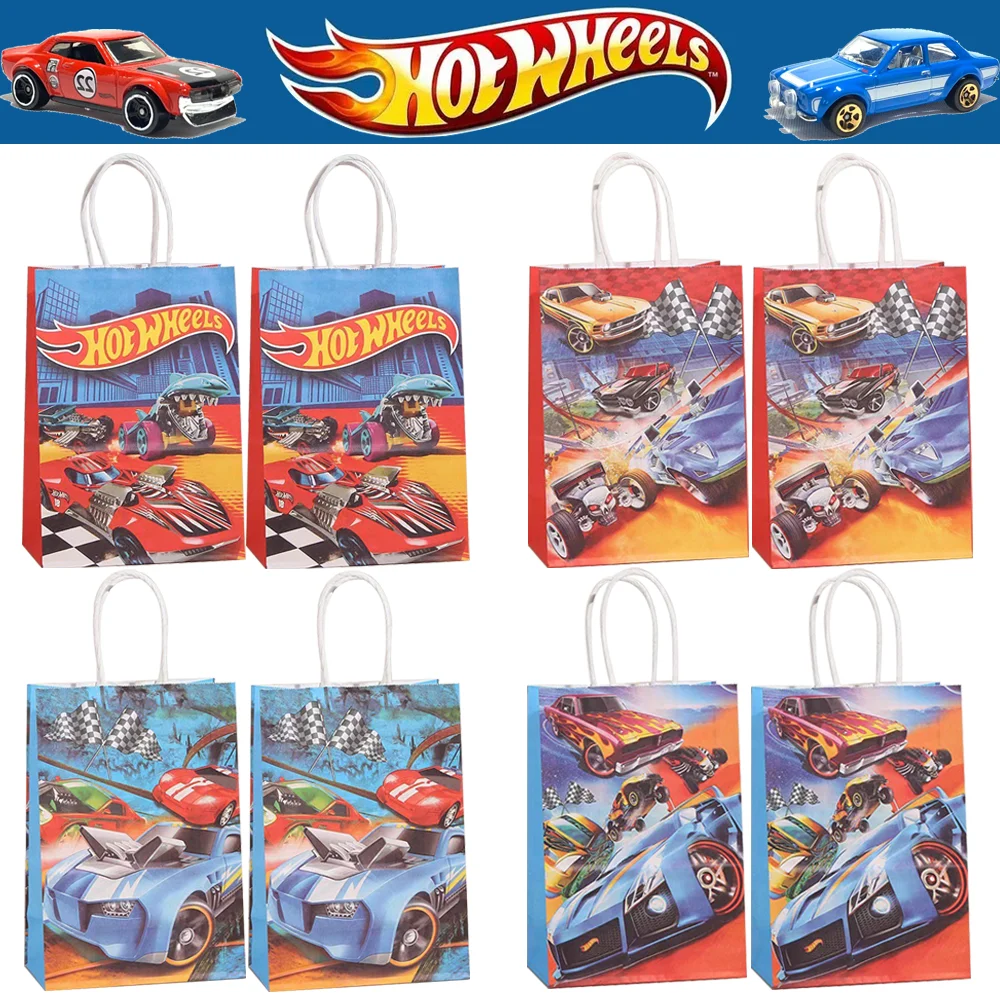 Hot Wheels Gift Bags Festival Paper Bag with Handles Baby Shower Candy Bags Kids Girls Birthday Decor Race Car Party Supplies