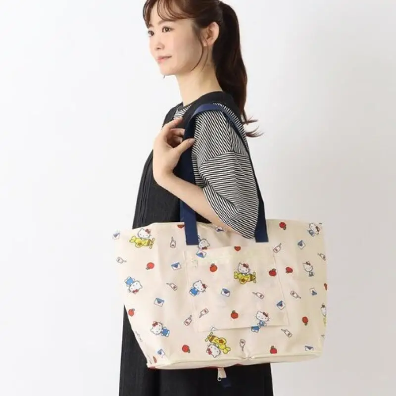 لطيف الكرتون Kawaii مرحبا كيتي سعة كبيرة المحمولة حقيبة تخزين قابلة للطي حقيبة تسوق حقيبة كتف في الهواء الطلق للخروج