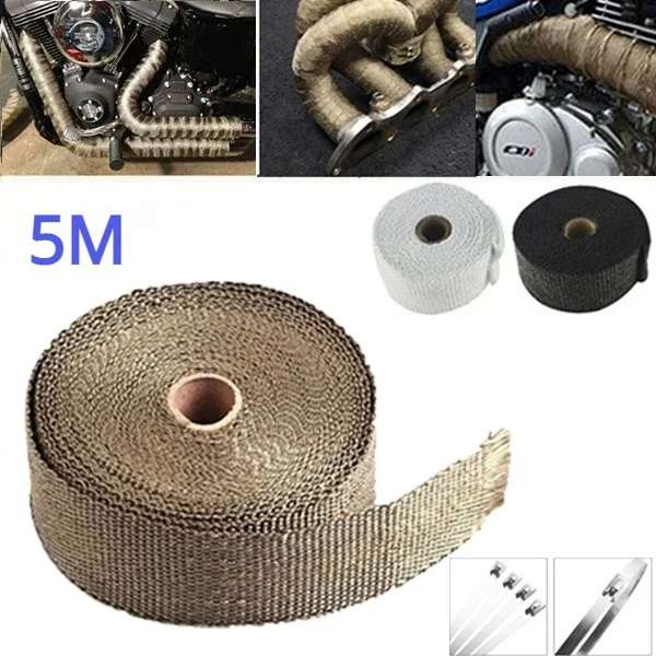 50mm*5m Exhaust Pipe Insulation Thermal Heat Wrap Roll Insulation Cotton Banana Cloth Motorcycle Fiberglass Heat Shield Tape