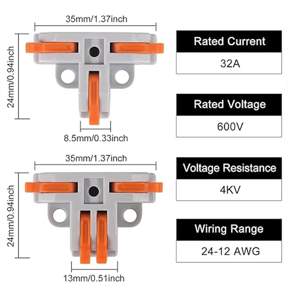 Picture 7: 10Pcs T Tap Wire Connector Compact DIY Quick Connect Push-in Splitter Cable Splicing Butt Terminal Block Connectors for 24-12AWG