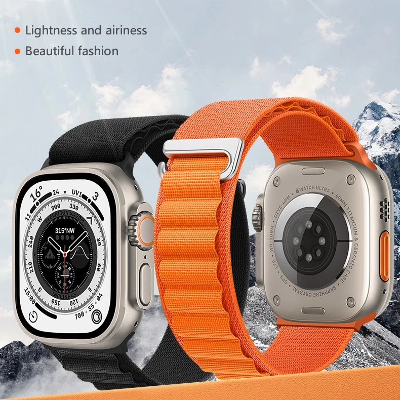 جبال الألب حلقة حزام ل سوار ساعة أبل الترا 2 49 مللي متر 46 مللي متر 44 مللي متر 40 مللي متر 45 مللي متر 41 مللي متر 42 مللي متر 38 مللي متر النايلون سوار iWatch 10 9 8 7 6 SE الفرقة