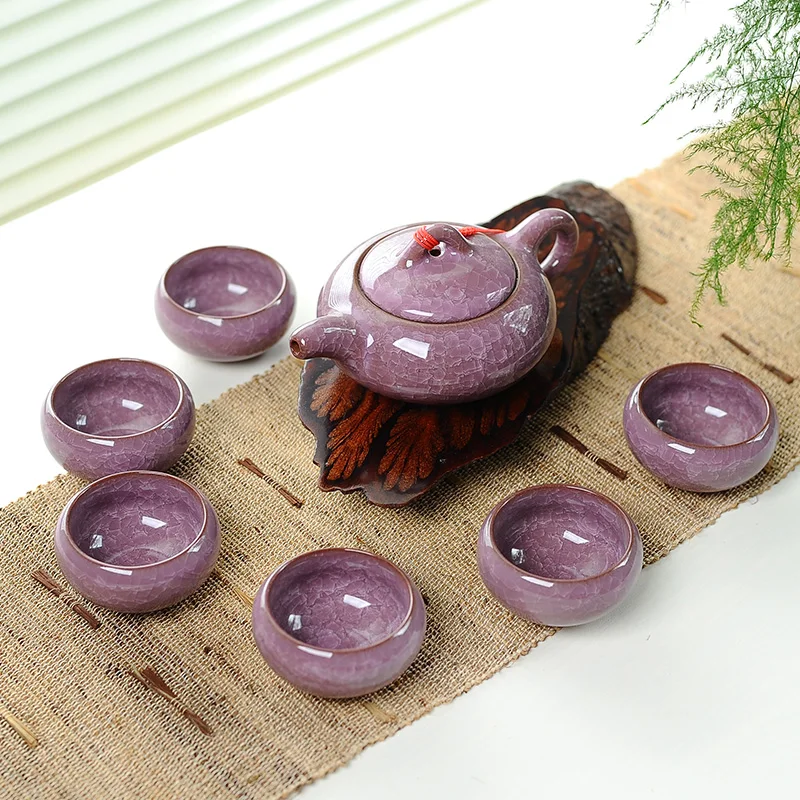 7pcs Ceramic Tea Set with Ice Cracked Glaze Ceramic Kung Fu Tea Cup Teapot Living Room Decoration Accessories Exquisite Gifts view 6