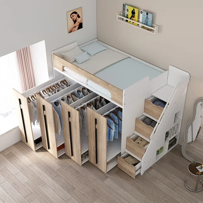 Nordic upper bed with lower cabinet and no need to step in, multifunctional pull-out door wardrobe