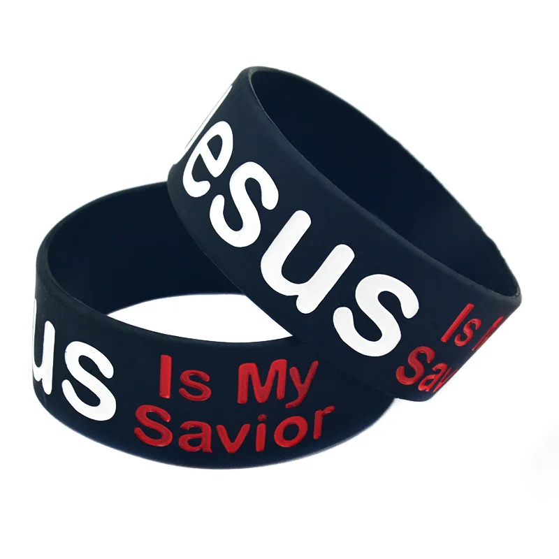 1 Stück 1 Zoll breites Silikon-Gummi-Armband mit der Aufschrift „Jesus ist mein Erlöser“ – religiöser Bibelvers-Armreif in Schwarz – Detail 6