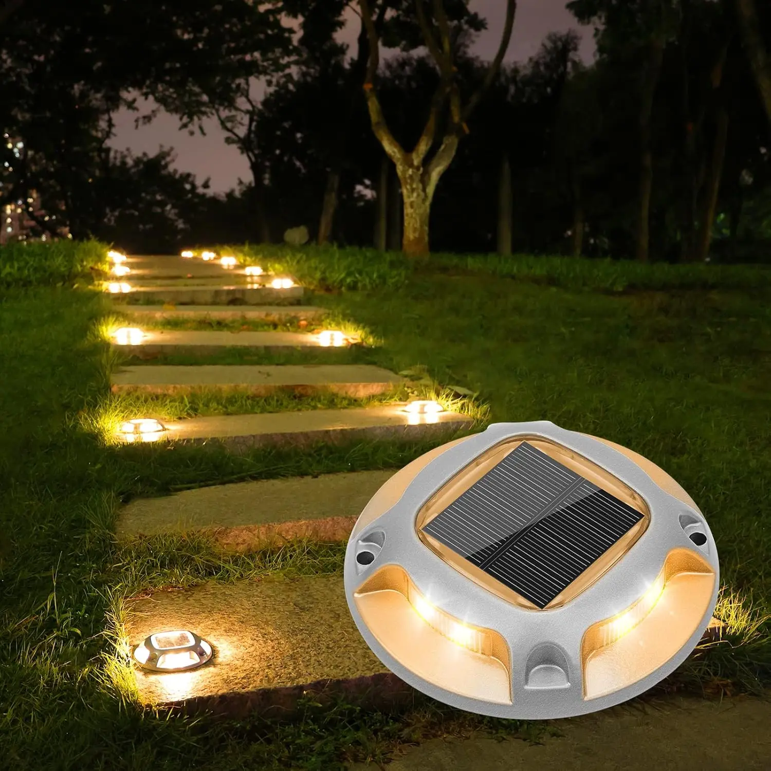 Solar Driveway Marker Lights Dock Marine Led Deck Outdoor 12 Pack | 2 Colors in 1,Solar Powered Waterproof Warning Step Lights for Pathway Garden Sidewalk(White/Warm White)