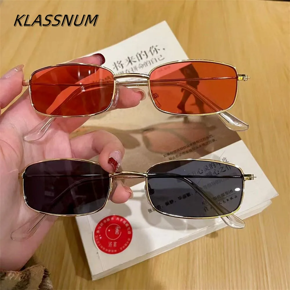 2024 New Rectangle Sunglasses for Men Women Driving UV400 Vintage Metal Frame Brand Designer Fashion Oculos de sol KLASSNUM 1PC