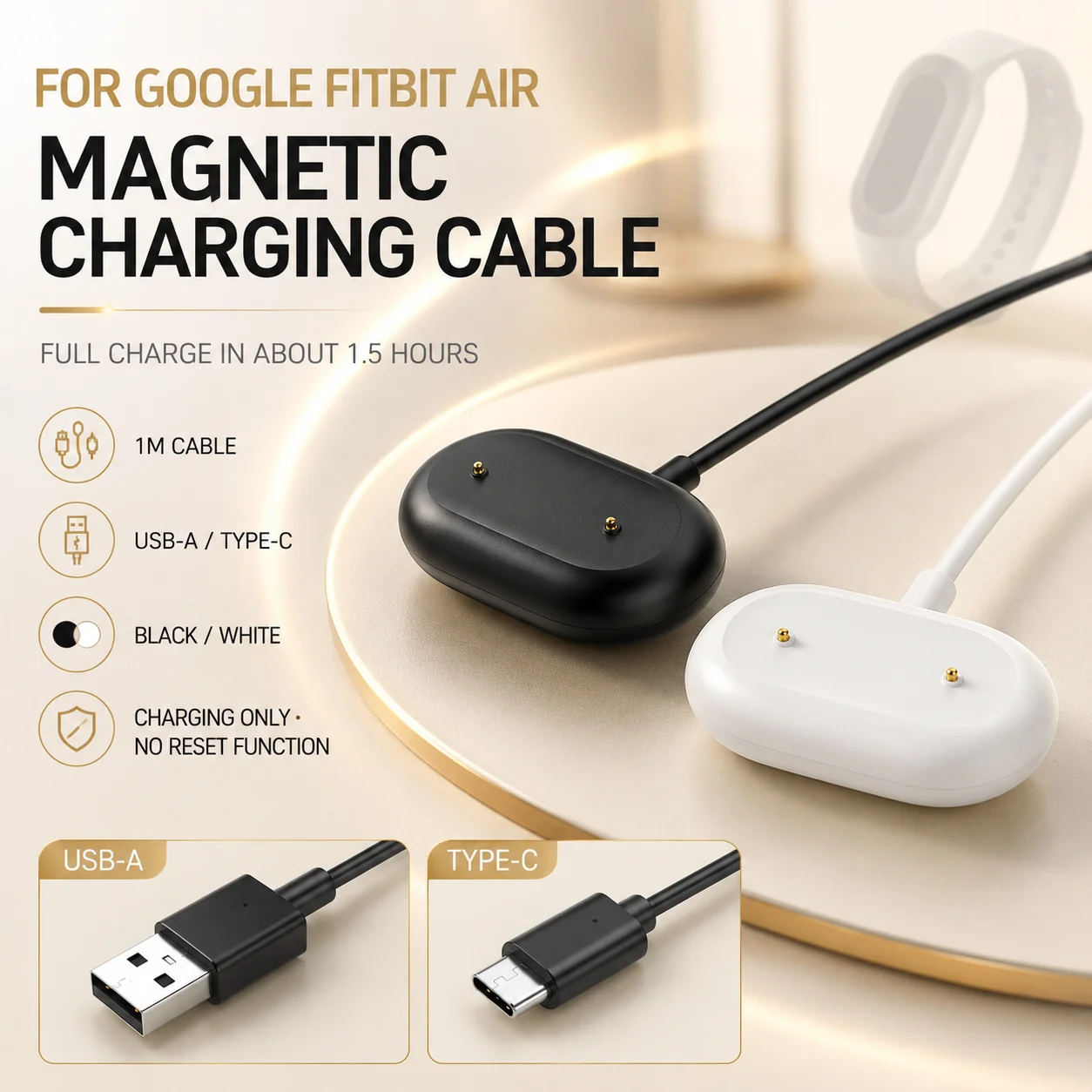 Magnetic Charger Cord For Google Fitbit Air USB/Type-C Charging Cable Wire Adapter For Google Fitbit Air Smart Watch