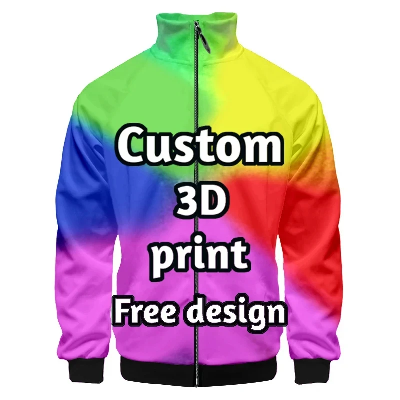 Men 3d Print High Collar Custom Logo Zip Jacket Oversized Fashion Zipper Coat Streetwear Dropshipping Wholesale Diy Photo Jacket
