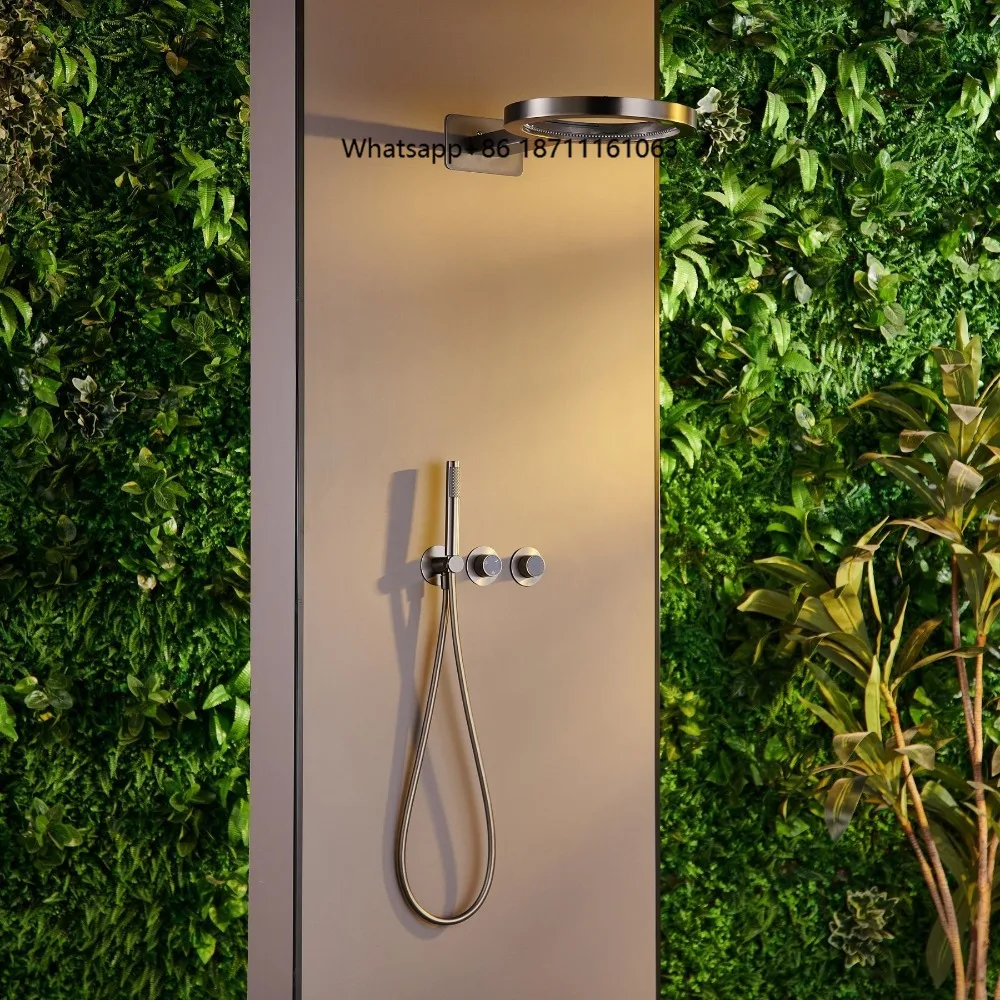 

Built-in Ring Copper Chrome Brushed Waterfall Shower Set with Ceramic Valve Core Concealed Wall-Mounted Rainfall Shower