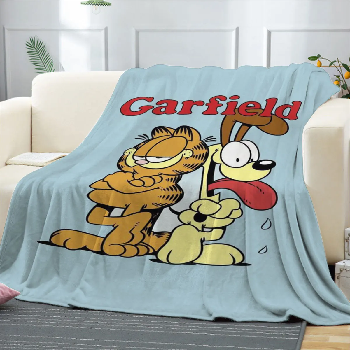 Cartoon Cat Flannel Blanket,Soft and Comfortable Warm Plush Microfiber Garfield Blanket for Bed Sofa Travel Four Seasons Blanket