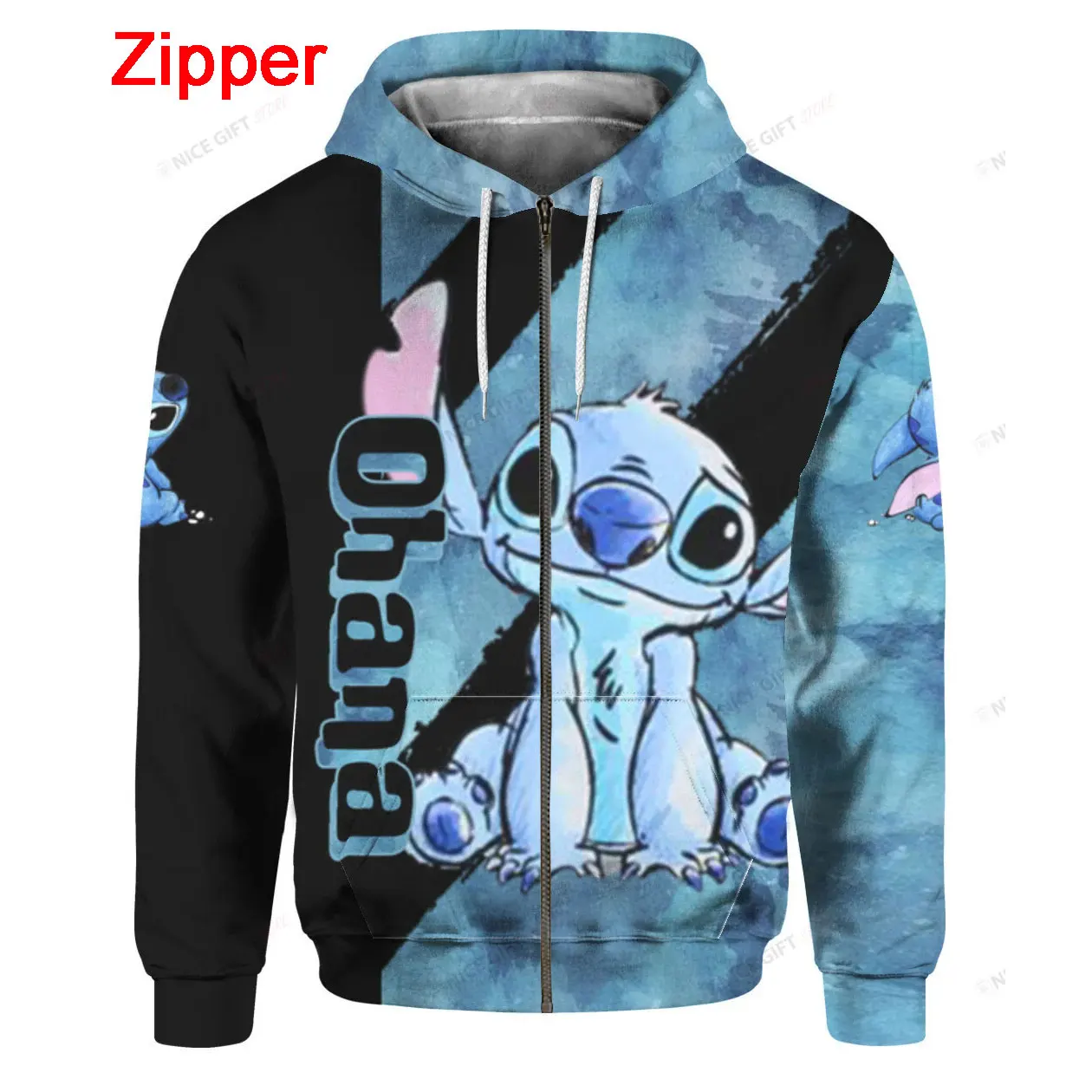 Sweat à capuche zippé Stitch Ohana pour hommes et femmes, sweat-shirt Anime, manteau décontracté, vêtements pour enfants, printe