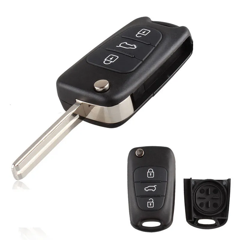 Replacement Flip/Folding Remote Key Shell Case Housing 3 Buttons & Uncut Blade FOB for Hyundai I30 I20 I35 IX35