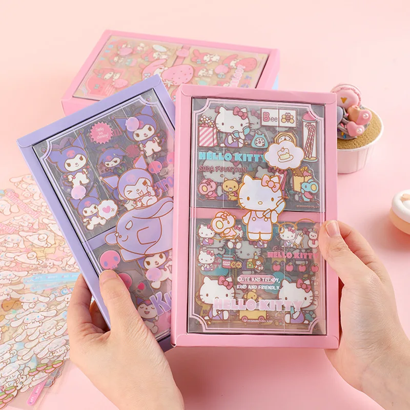 50pcs Sanrio Girls Heart Cinnamoroll Kuromi My Melody Decorative Pattern Cartoon Cute Sticker Gift Box