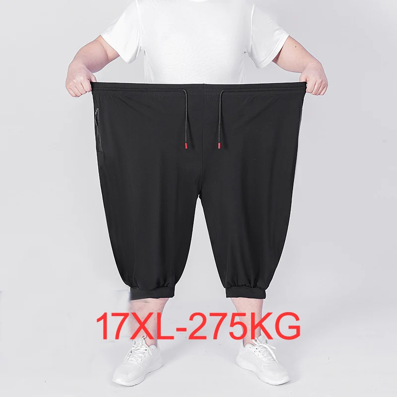 Summer Men\'s Large Calf-Length Pants plus size 16XL 17XL loose stretch casual pants Black Home Big 210kg 275KG