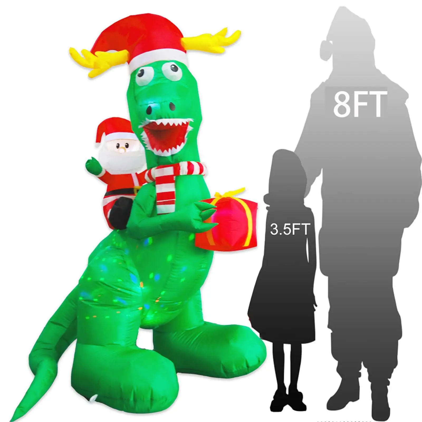 8ft Christmas Inflatables Dinosaur Decorations for Winter Yard Decor EU Plug