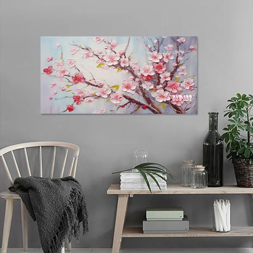 Peach Blossom Tree 3d Picture Beautiful Scenery Abstract Art Canvas Roll Wall Frameless Pink Flowers Plant Acrylic Painting