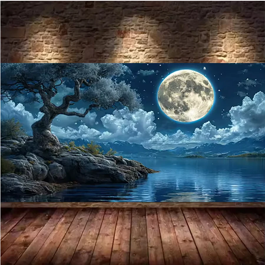 

Moon Lake Scenery Large Size 5D Diy Diamond Painting Full Square Round Mosaic Sea Trees Landscape Cross Stitch Wall Art