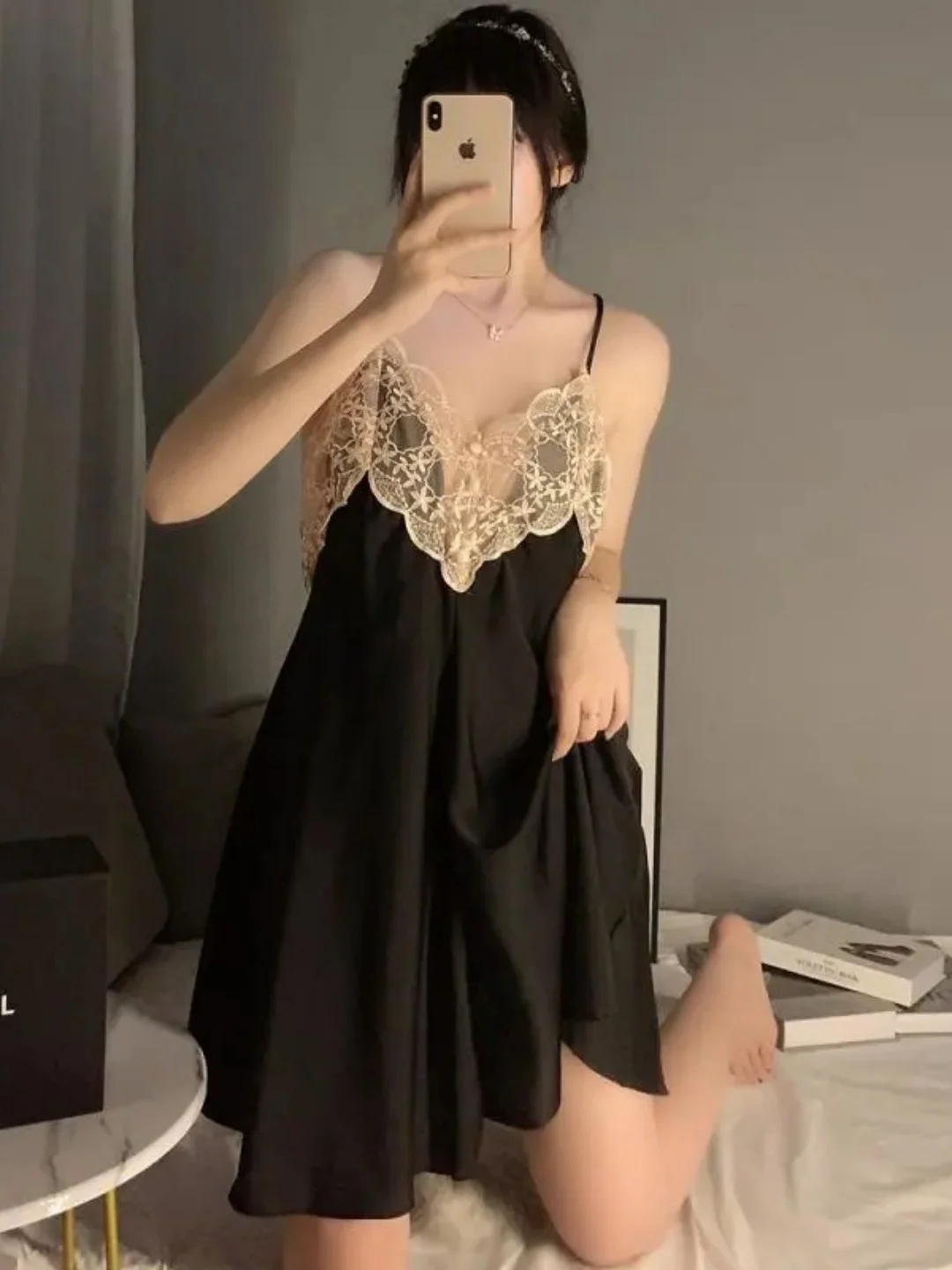 

Sexy Spicy Backless Cross Strap Lace Patchwork V-neck Sleeveless plus Size Home Sleep Dress Gown Sweet Style Summer Thin Fabric