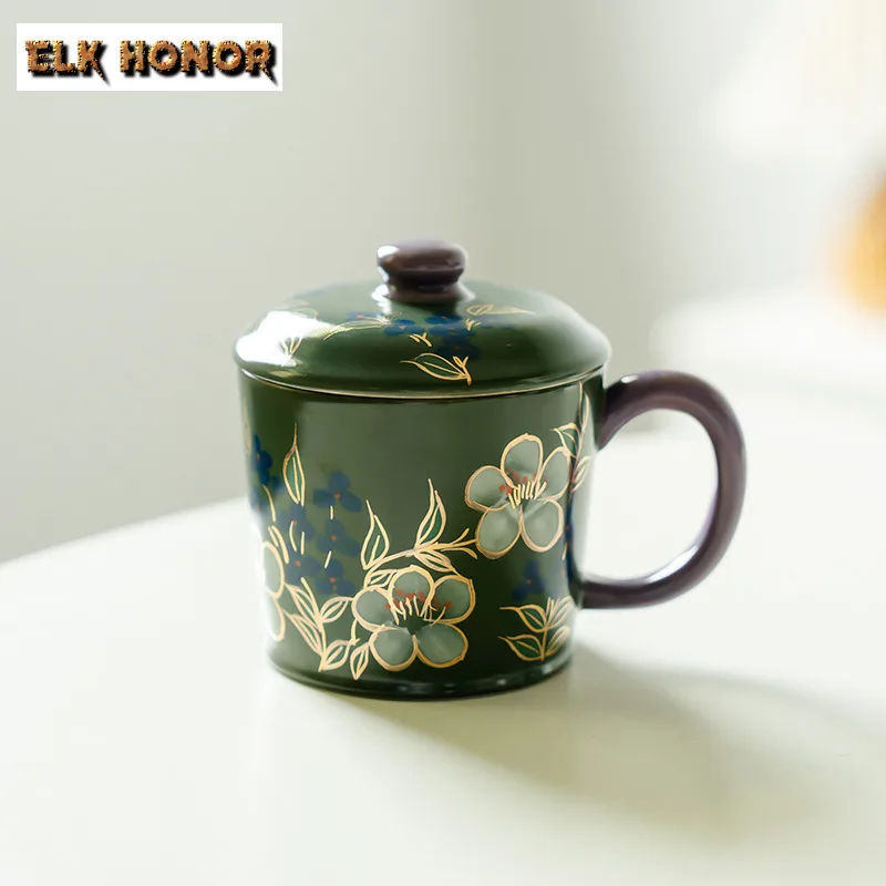 

300 мл ручная роспись цветок жасмина с крышкой кофейная кружка чашка горячего шоколада чашка для послеобеденного чая бытовая офисная чашка для воды чайная посуда