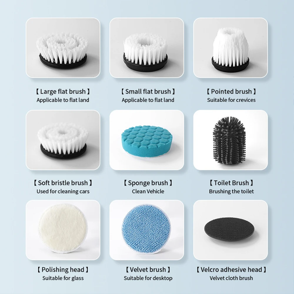 Электрическая вращающаяся скруббер, электрическая щетка для чистки с 8 насадками и удлинительной ручкой, беспроводная щетка для чистки плитки, раковины, ванны, пола