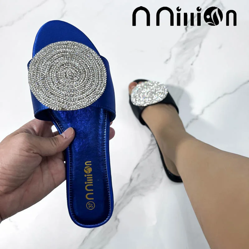 2023 Summer New European and American Flat Bottom African Outwear Casual rhinestone Cool Slippers for Women