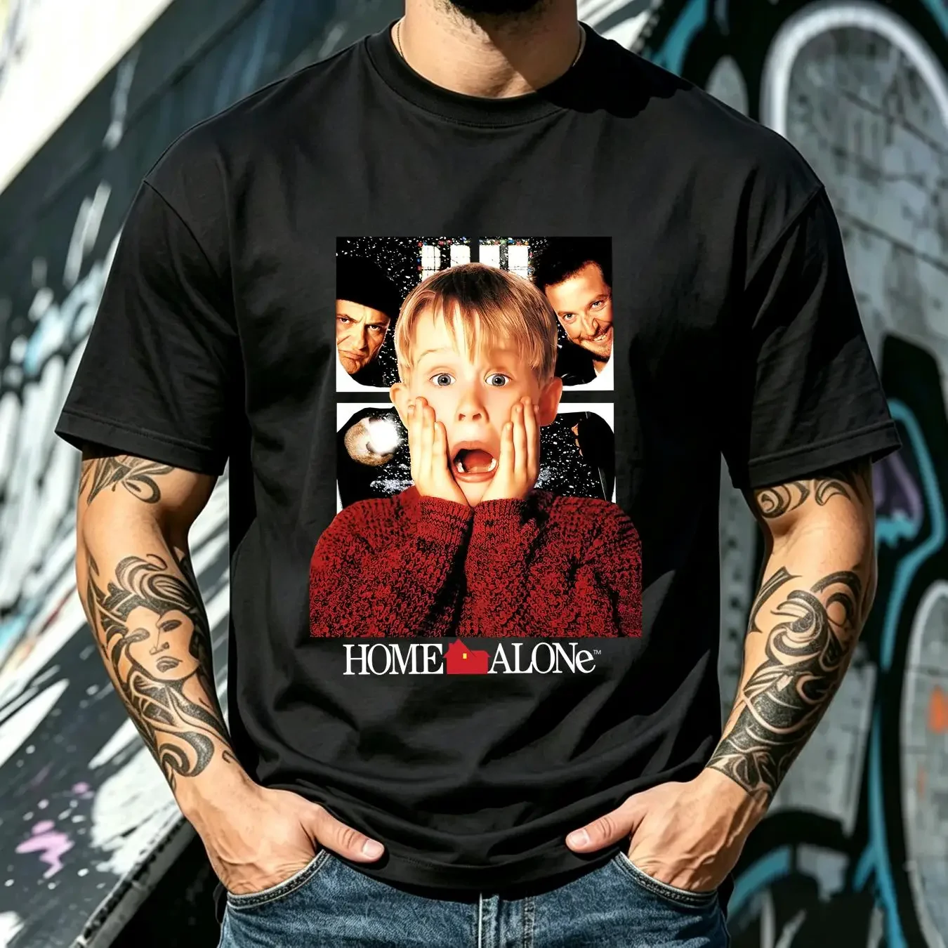 washed T Shirt Home Alone Size XL vintage Washed homme Slightly Stretched Unisex Casual graphic Breathable designer clothes