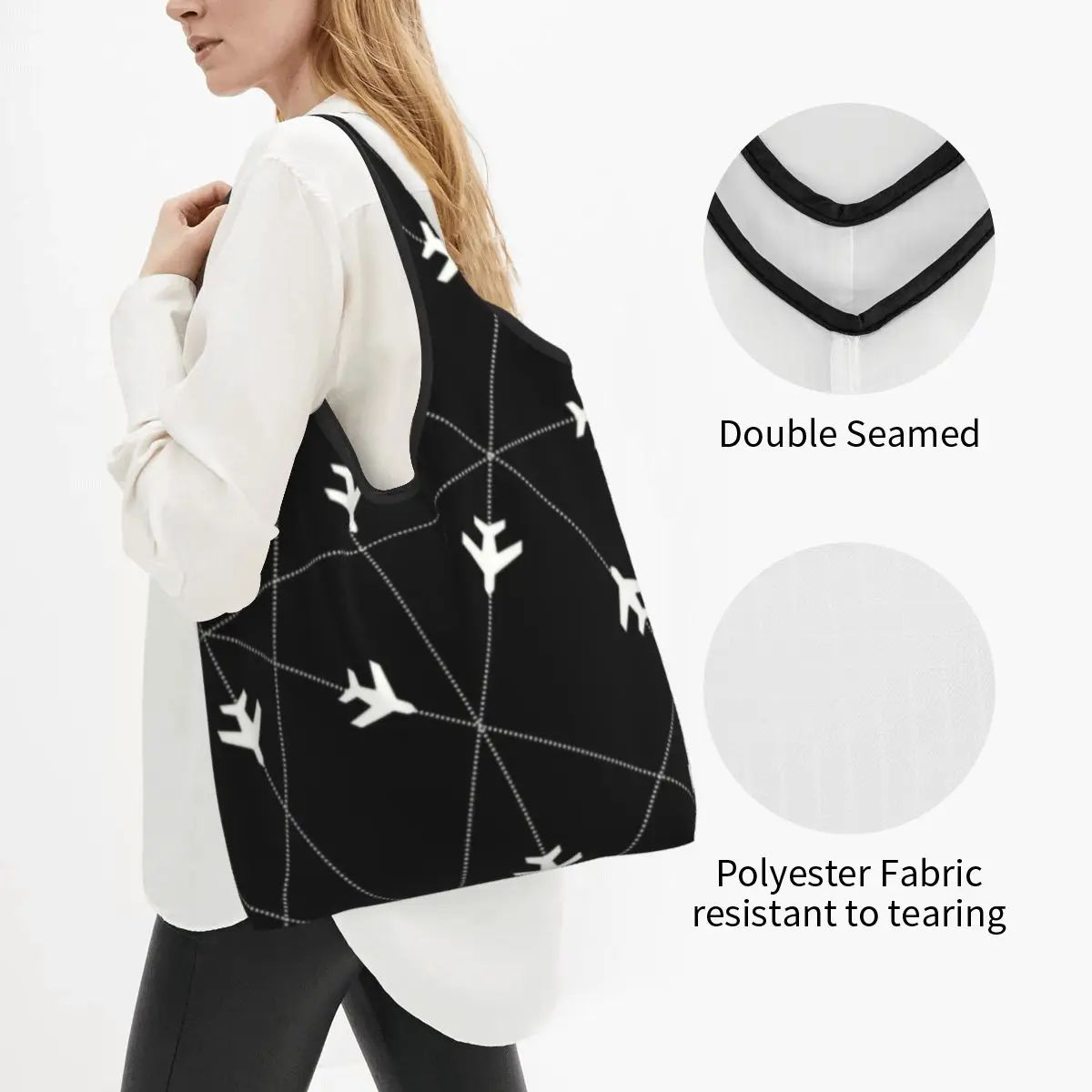 Air Traffic Controllers Grocery Shopping Bags Shopper Tote Shoulder Bags Large Capacity Portable Fighter Pilot Aircraft Handbag