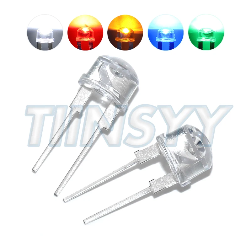10PCS F8 8MM LED Super Bright Straw Hat Light Emitting Diode Highlighted White 0.5W Astigmatism White Blue Green Red Yellow