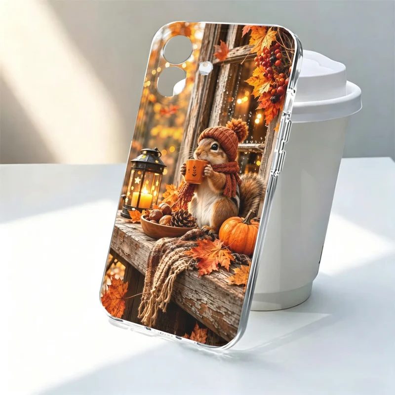 Cartoon Animal Squirrel Silicone Phone Case  For iPhone 15 16 17 18 Pro Max 11 12 13 Pro 15 14 Plus 17 Air Autumn Soft Cover