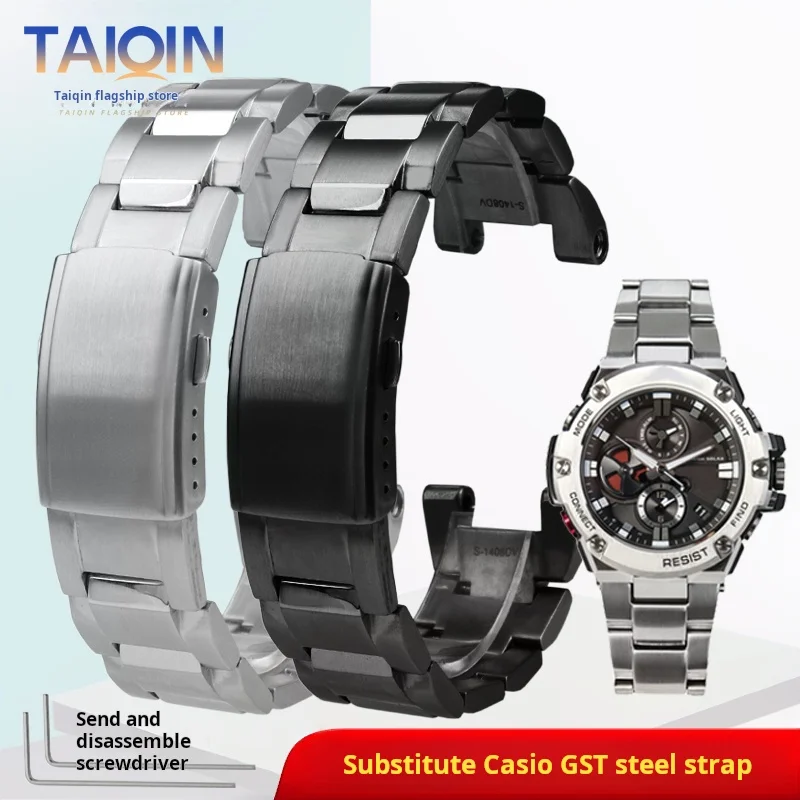 

For Casio G-Shock GST-B100 410 W100 S110 W300 210 GST-400G men Watchband Stainless steel watch strap Solid metal chain bracelet