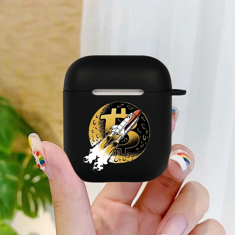 Fashion Bitcoin Coin Soft silicone TPU Case For AirPods Pro 1 2 3 Black Silicone Wireless Bluetooth Earphone Box Cover