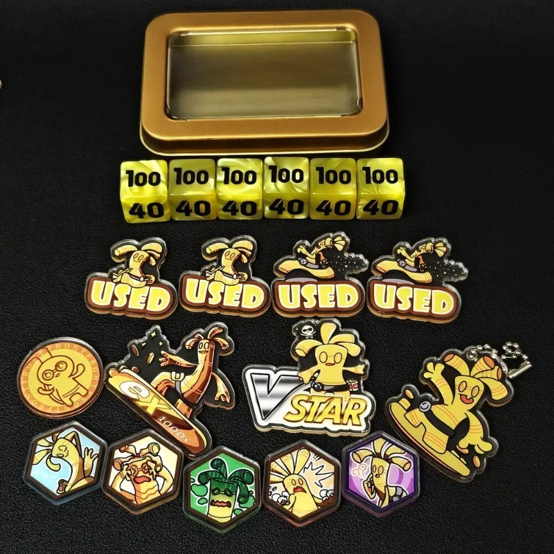 

PTCG Gholdengo Theme Acrylic Digital Token Damage Indicator Set Gholdengo Dice Counter Vstar Ex Used Board Game Accessories Toys