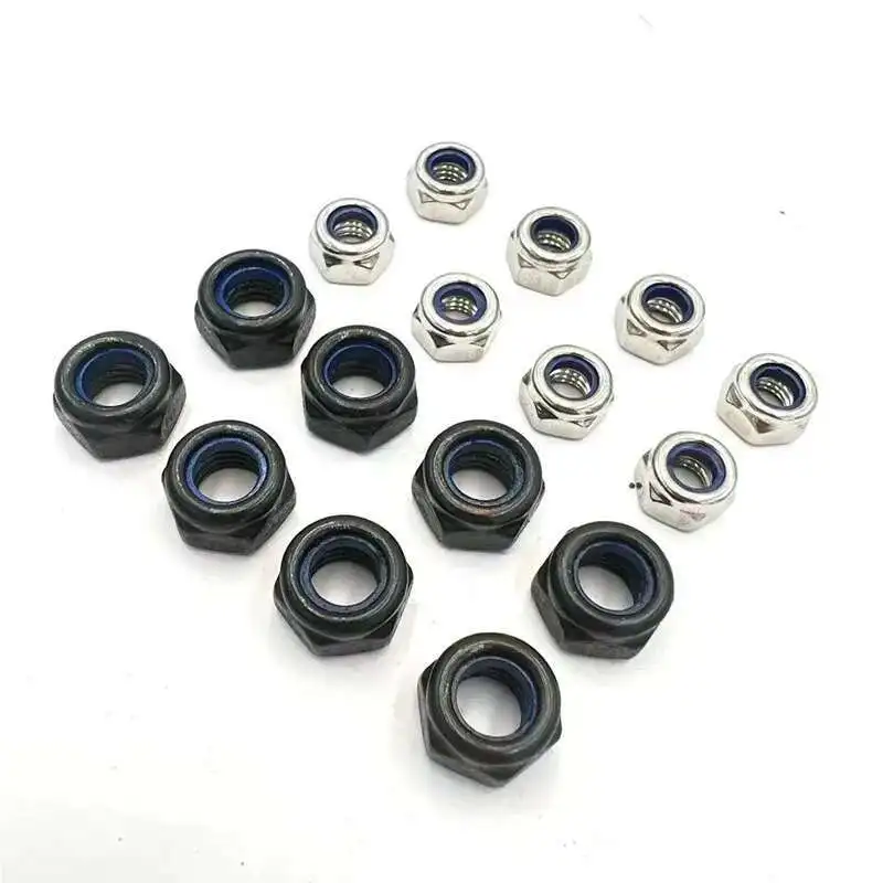 50pcs M2 M2.5 M3 M3.5 M4 M5 M6 304 Stainless Steel Black Steel Zinc-plated Hex Nylon Insert Lock Nut Self-locking Nylock Locknut
