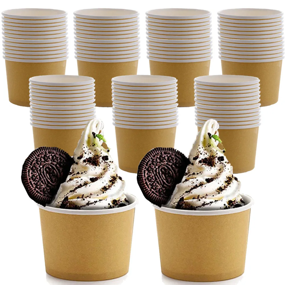 5/100 stücke Braun Eis Tasse Einweg Eisbecher Schalen Pappbecher Groß Heiße und Kalte Lebensmittel Geburtstag Baby dusche Party Suppl