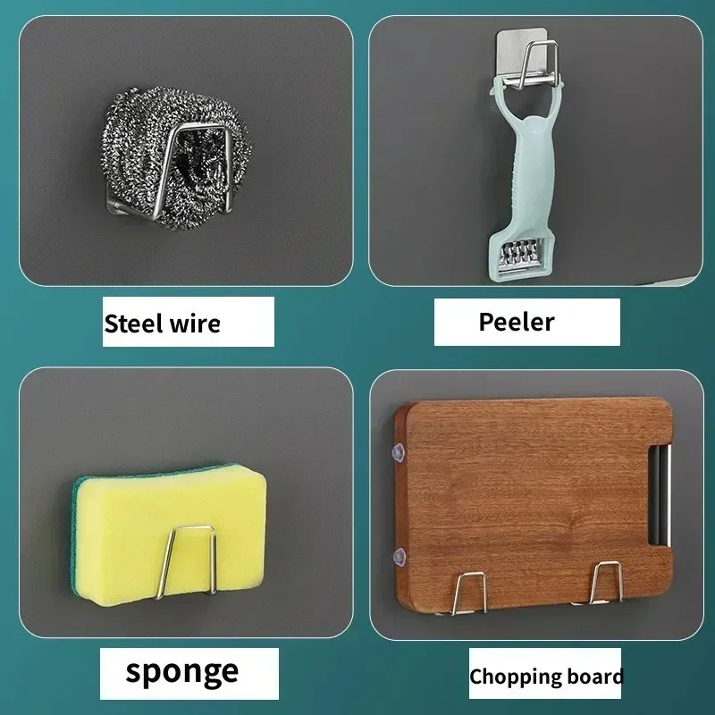 Kitchen Stainless Steel Sink Sponges Holder Self Adhesive Drain Drying Rack Kitchen Wall Hooks Accessories Storage Organizer image 4