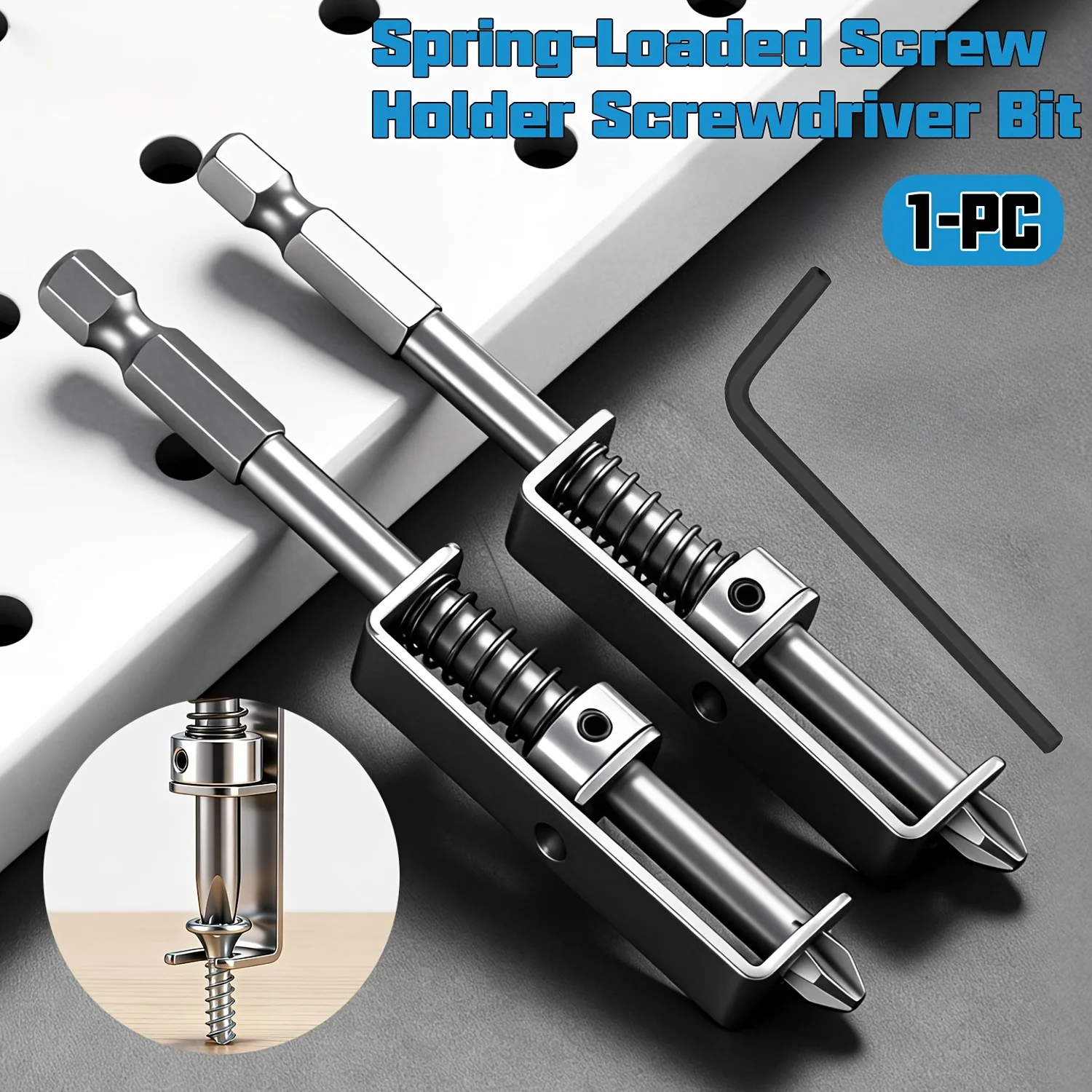 

Держатель для бит с пружинным механизмом, зажим против падения, управление одной рукой, надежный фиксирующий механизм.